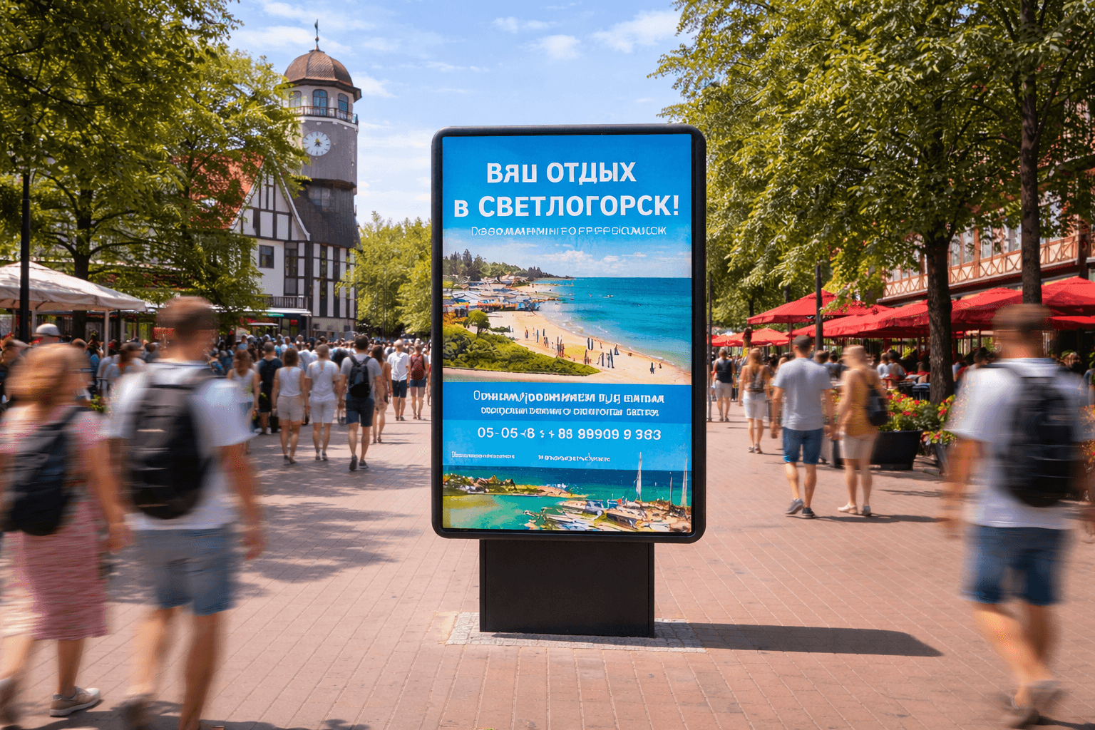 Лайтпостер Baltic Outdoor на пешеходной улице Светлогорска