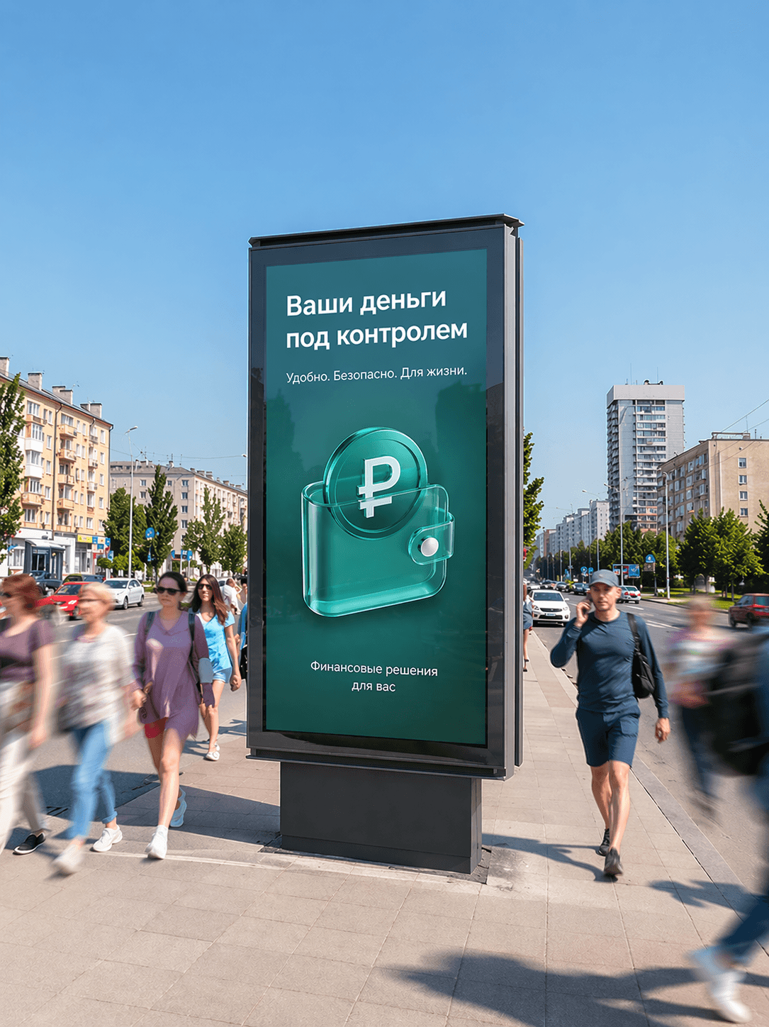 Рекламный ситиборд Baltic Outdoor на оживлённой улице Светлогорска